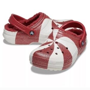 NWOT Crocs Classic Lined Holiday Christmas Candy Cane Clogs Size-M13